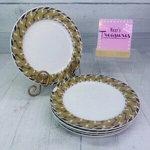 Studio Nova BANDERLARA Beige Brown Blue Bands Oven Safe Salad Lunch Plates Set 4